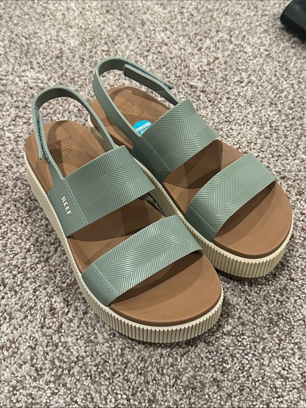 Reef Women’s Sage Green Dual-Strap Platform Sandals with Tan Footbed